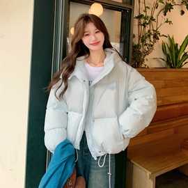 羽绒服女冬季2023韩系可拆卸袖面包服90白鸭绒奶fufu蓝色短款外套