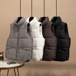 2024 Autumn and Winter down Cotton Vest Short Simple Loose Versatile Waistcoat Outer Vest Jacket Lightweight
