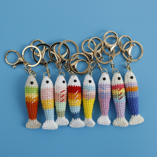 Rainbow Fish Exquisite Handmade Woven Pendant Weaver Wool Crochet Small Fish Keychain Creative Fish Hanging Decoration