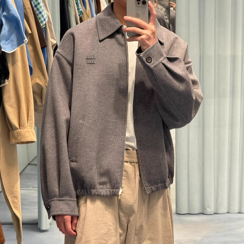 早秋新款原标毒家现货MIU缪家刺绣标识翻领羊绒拉链夹克外套男女|undefined