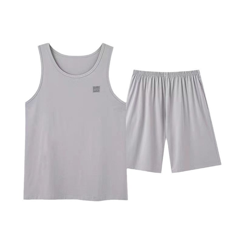 綿メンズ夏の新しいホームウェアスーツベストトップショーツツーピースセットは外で着用できます卸売|undefined