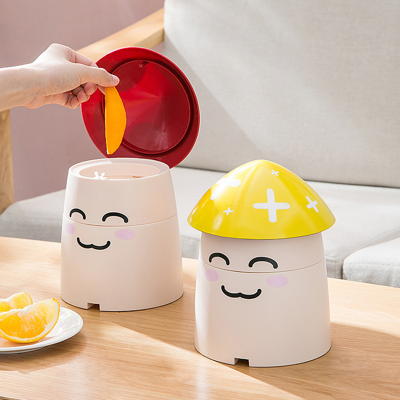 Desktop creative mushroom trash can home dormitory table push-type storage paper basket with lid small cute storage