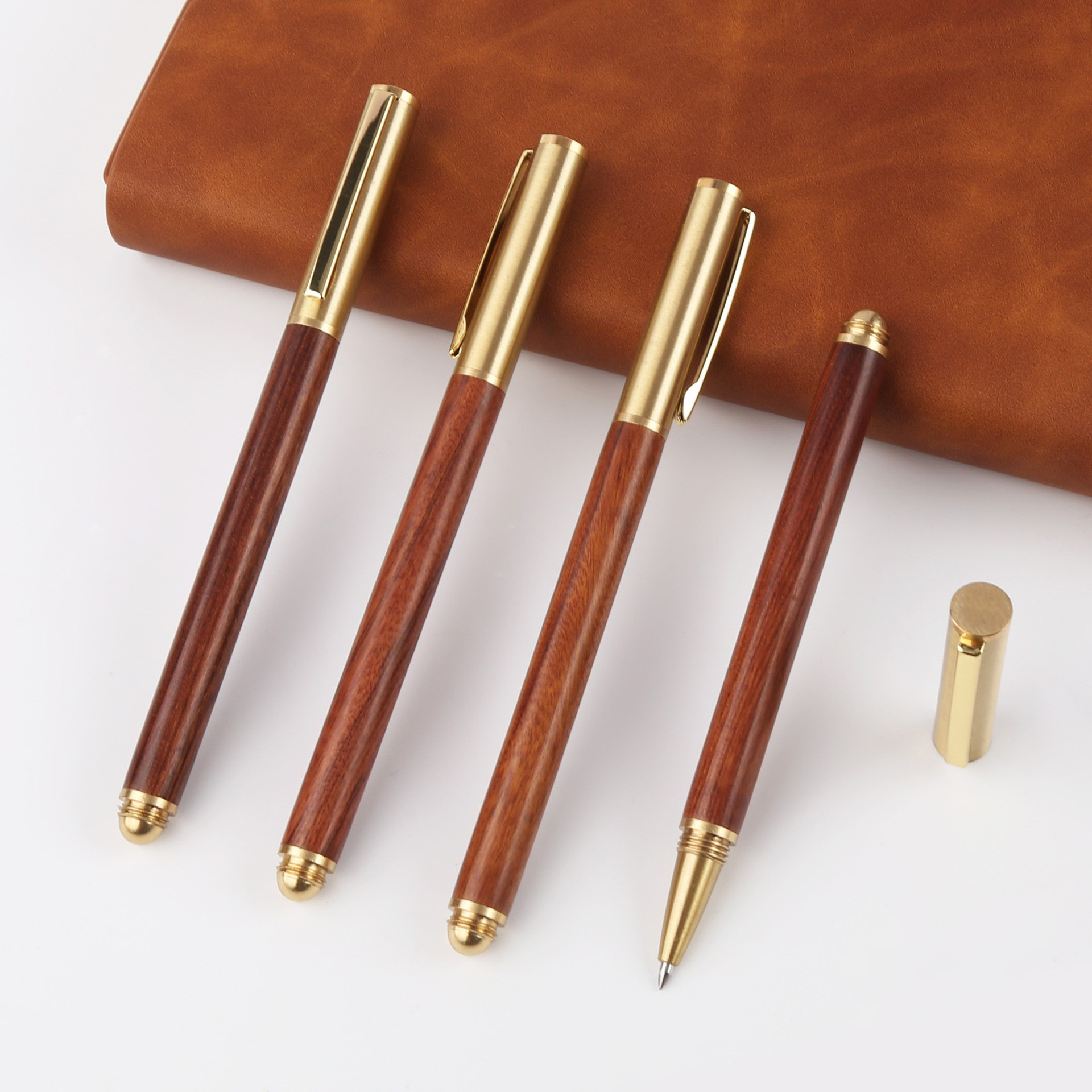 High-grade wooden neutral sign pen with pen holder business ball pen office metal wood pen retro logo