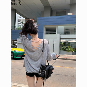 运动上衣女宽松速干恤跑步罩衫大码胖健身服长袖露背瑜伽上衣