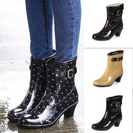 时尚气质高跟女士雨鞋优雅女款水靴中筒水鞋胶鞋玻跟雨靴保暖套鞋