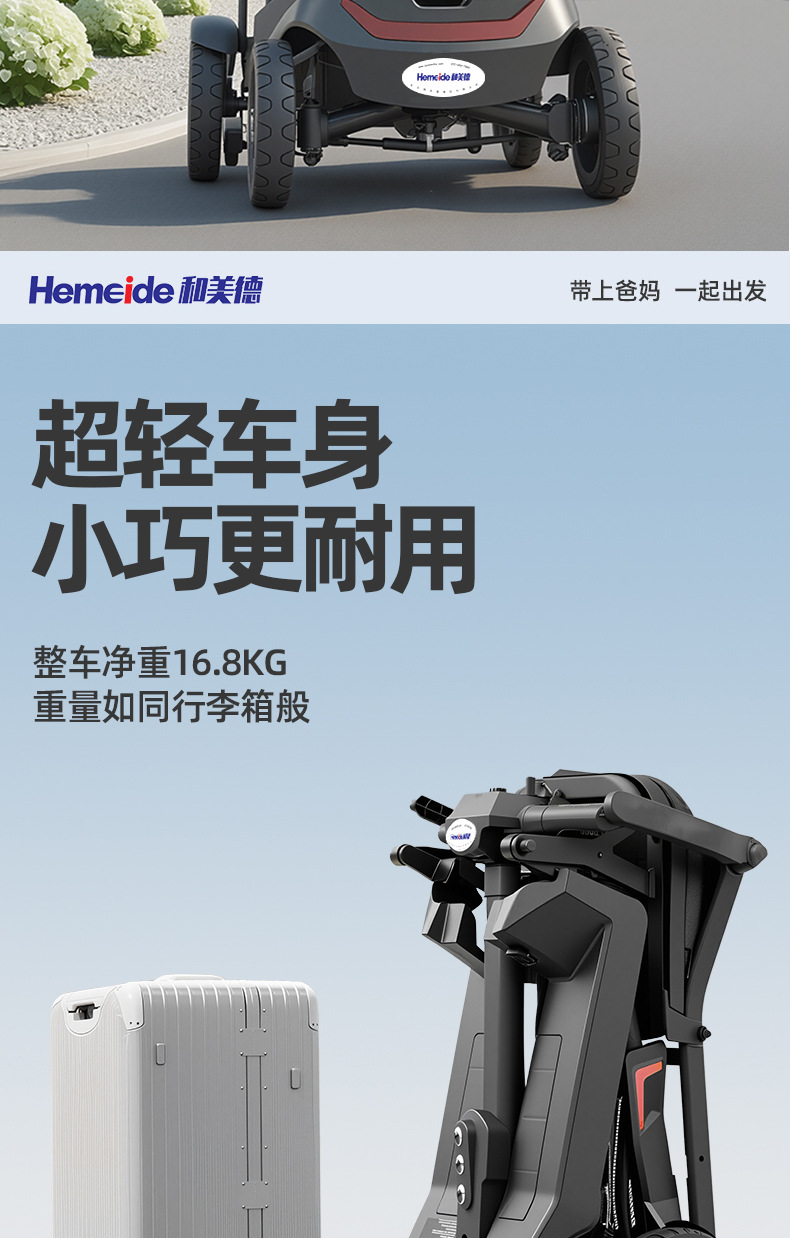 Four-Wheel Electric Mobility Scooter for the Elderly, Foldable Portable Electric Vehicle for Seniors with Disabilities