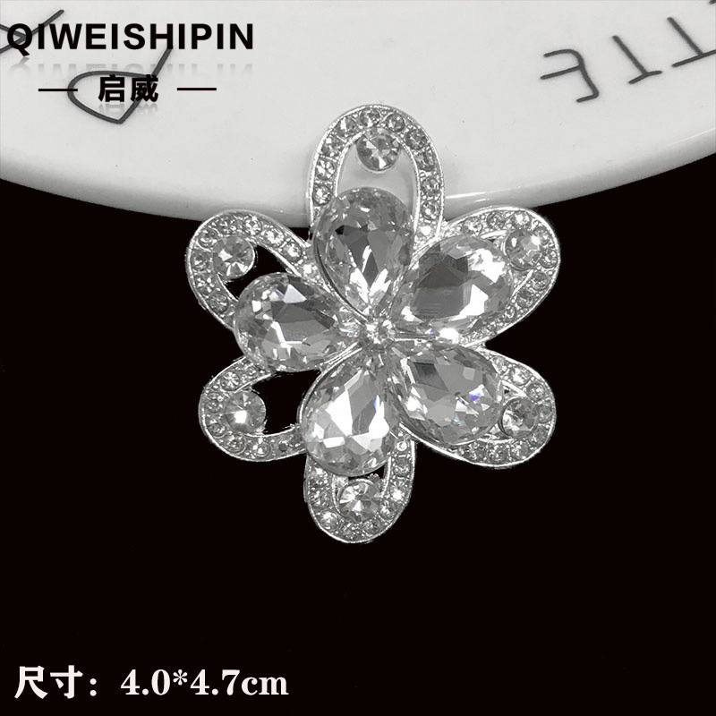 启威长方形花盘珍珠钻五角diy材料 水钻扣鞋包包花配饰  合金配件|undefined