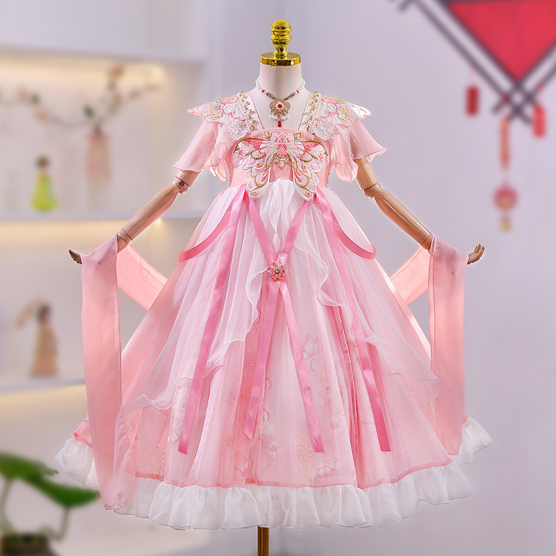 Girls' Hanfu Short-Sleeve Summer Style, Baby Girl's Tang Suit, Chinese Style Princess Dress, Children's Clothing, Super Fairy-Style Skirt Girls' Hanfu Short-Sleeve Summer Style, Baby Girl's Tang Suit, Chinese Style Princess Dress, Children's Clothing, Super Fairy-Style Skirt