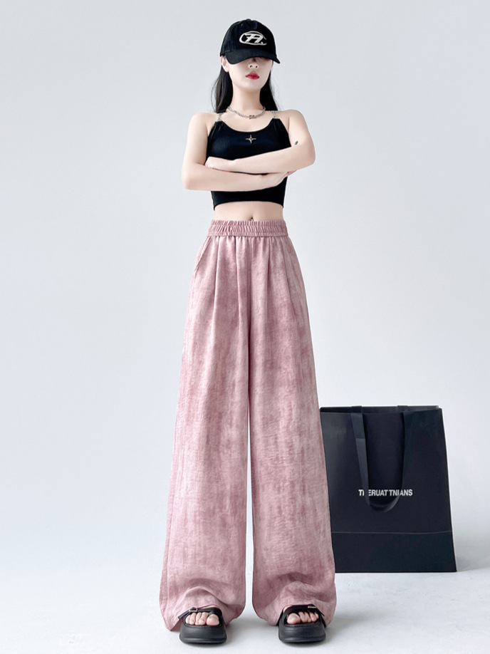 Quần culottes nữ ống rộng phong cách lười biếng, cạp cao suông rủ, kiểu dáng dài chạm đất — Xám đen