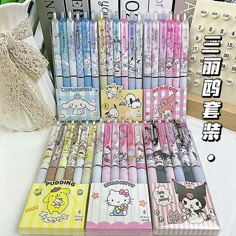 Набор гелевых ручек Sanrio Kuromi в коробке 0,5 мм, 6 шт., тематические цвета (Hello Kitty и друзья)