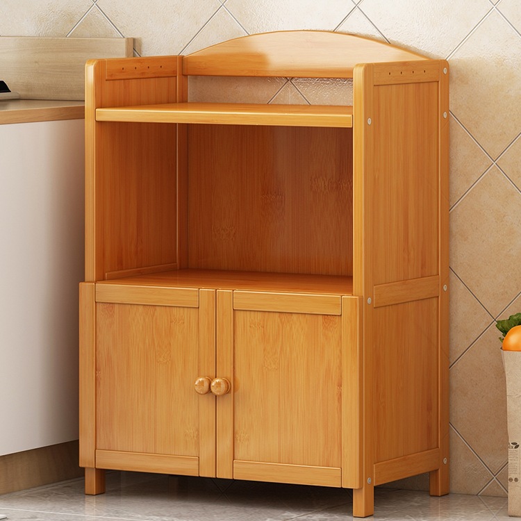 Wholesale Kitchen Storage Rack Microwave Oven Storage Rack Floor-Standing Wall Sideboard Multi-Functional Cabinet Bamboo