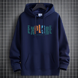 Heavyweight men's hooded sweatshirt for spring and autumn, casual loose-fit hoodie for young students, couple's outfit, fleece-lined jacket