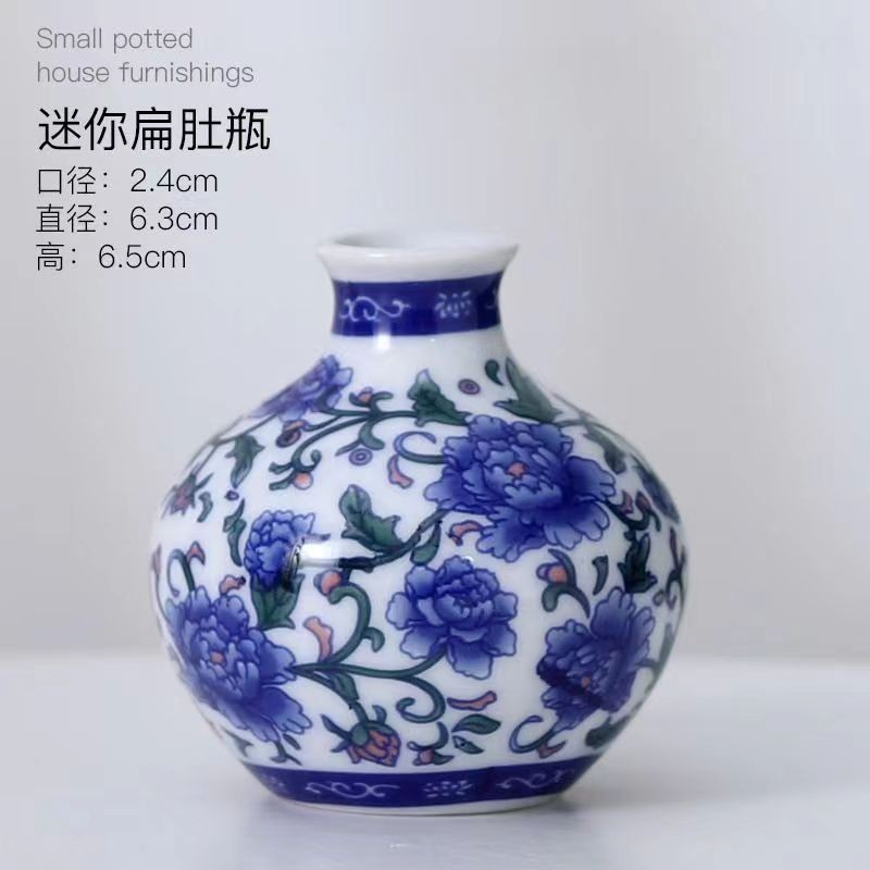 Flores de porcelana azul, vasos de flores de cerámica de lujo ligero, flores de alto nivel, decoración de mesa de comedor de estilo nuevo chino