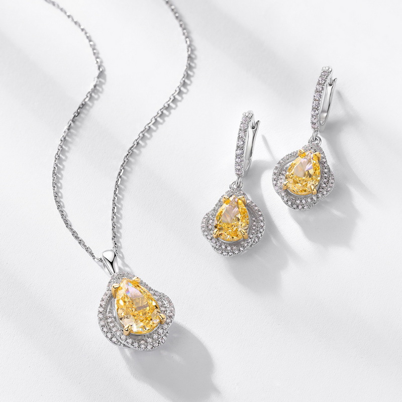 Wilsheng joyería nuevo recomendar S925 pendientes de plata esterlina tendencia la moda ganso amarillo hielo corte flor diamante alto carbono gancho del oído