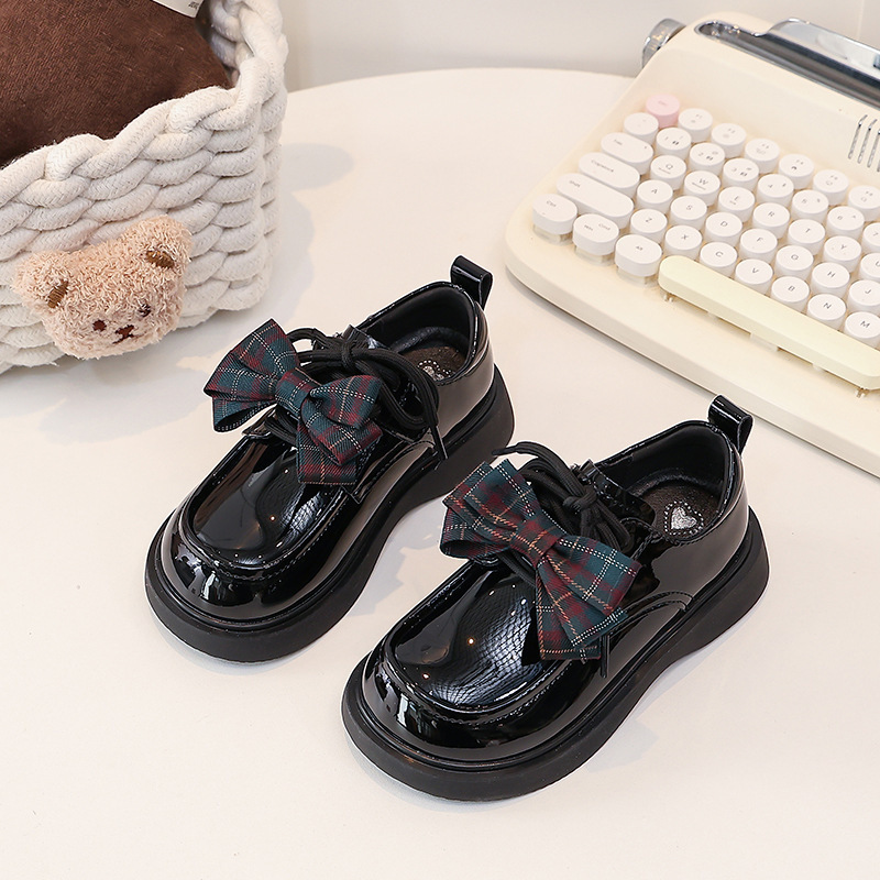 Zapatos de lazos de arco para niñas zapatos de estilo británico de moda para niñas zapatos de Lefour zapatos casuales de cuero esmaltado image 3