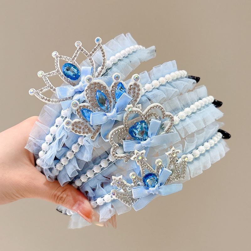 Niños princesa Aisha corona de gasa de nieve azul pinza de cola de caballo hebilla de pelo temperamento cabeza de bola de diamantes de imitación botón de pelo exquisito