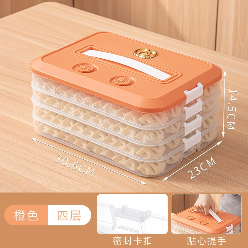 Multi‑layer dumpling storage box (dumpling box), large capacity, hand‑lift clip lid, quick‑freeze