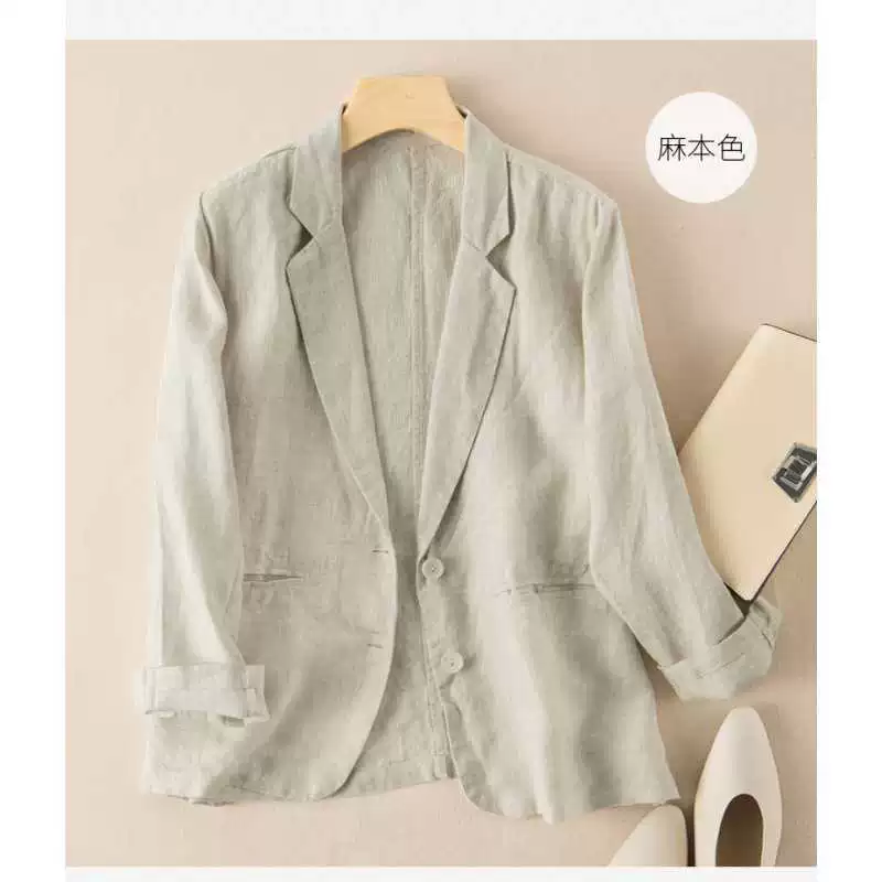Нелюдный выстрел 2022 новый повседневный бельевой маленький костюм женский пальто с длинными рукавами тонкий хлопок конопля маленький костюм женский