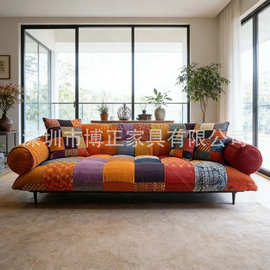 复古波西米亚拼布沙发手工彩色拼接绒面懒人躺椅客厅民宿个性家具