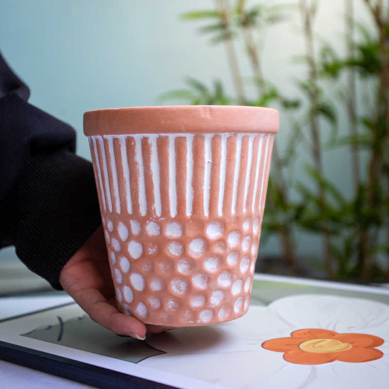 Cross-Border Customized Terracotta Pots with Geometric Patterns, Breathable, Old Imperial Roman Courtyard Rough Pots, Gardening Wholesale