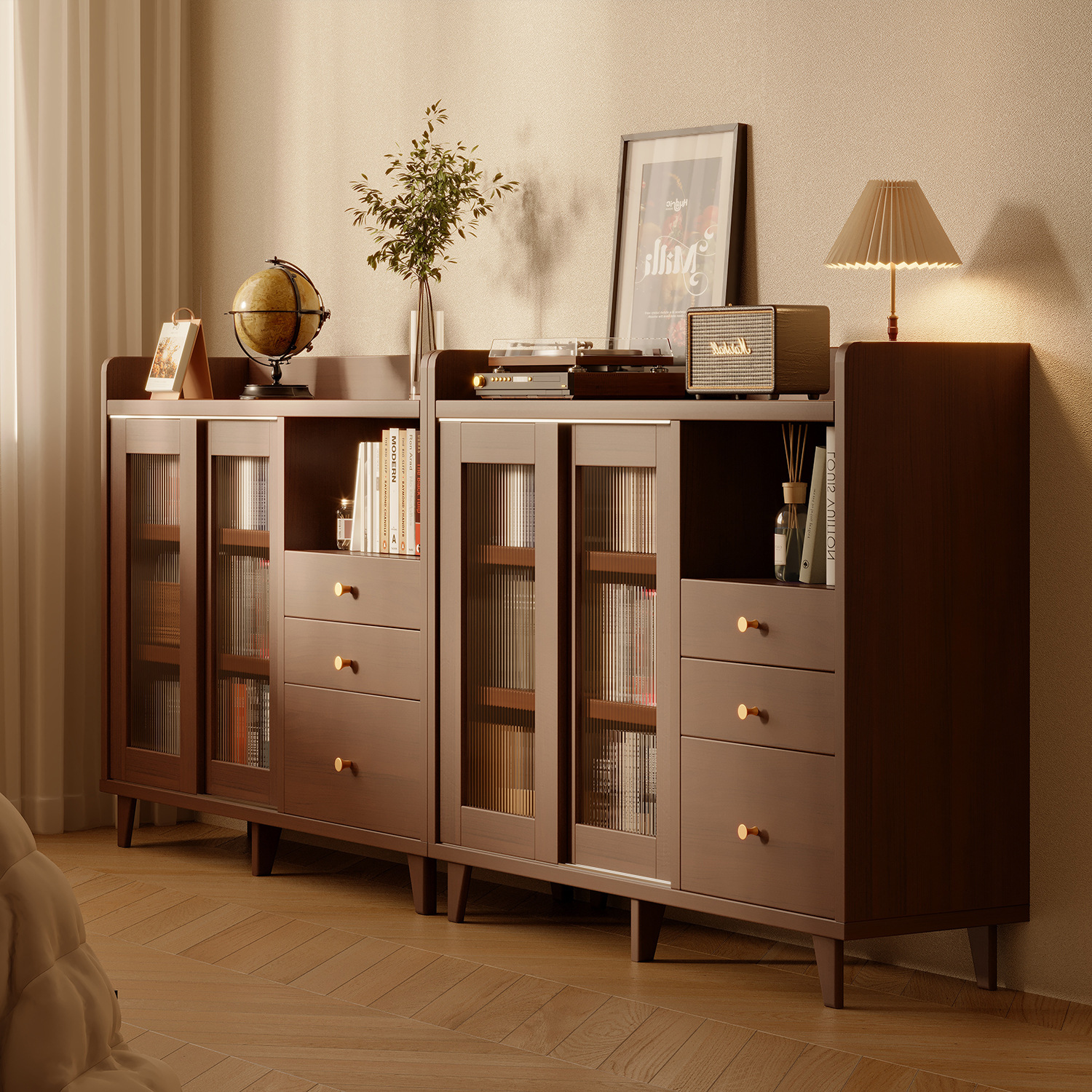 Sideboard Wall-Mounted Integrated Cabinet Small Apartment Cabinet Ultra-Thin Kitchen Storage Cabinet Tea Cabinet Home Storage Rack Cabinet