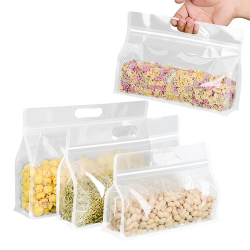 Eight-sided sealing transparent portable ziplock bag rice noodle packaging bag flour food zipper gift bag color printing