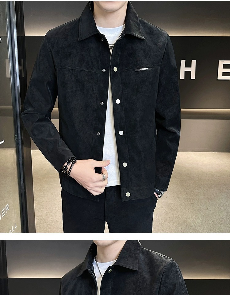 Men's Suede Jacket Turn-down Collar Casual Versatile Coat_voghion.com