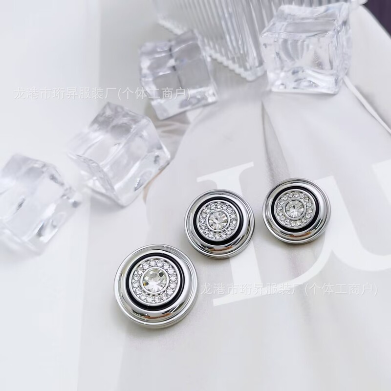 Metal Buttons for Women's Jackets, Trench Coats, and Outerwear in a Niche Chanel Style, Hand-Sewn Buttons with Oil Dots and Rhinestones