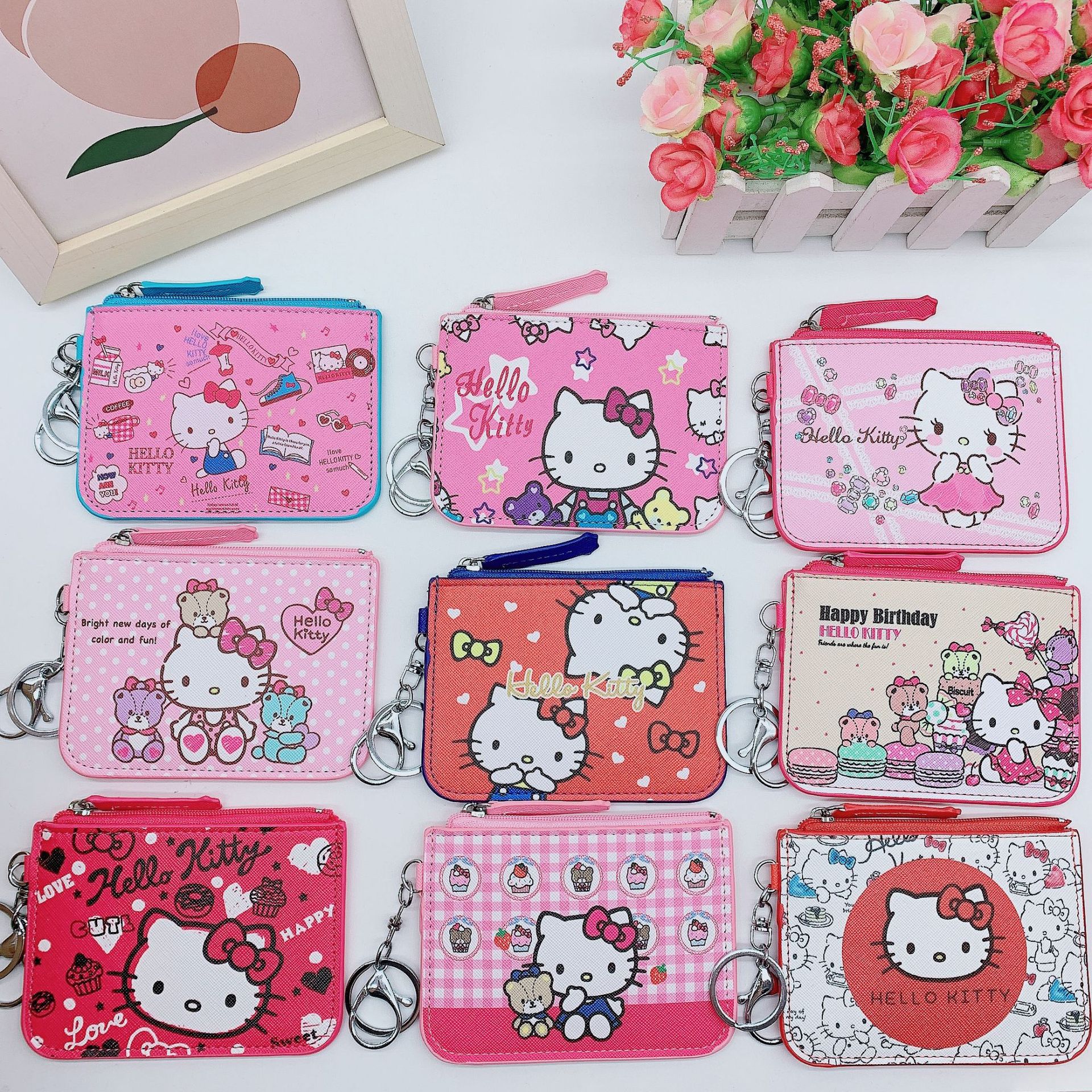 Cute Cartoon Cat Student Meal Card Holder Coin Purse Super Cute Pu Keychain Loose Money Zipper Bag Coin Bag