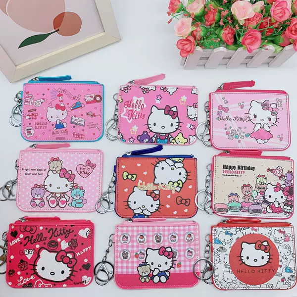 Cute Cartoon Cat Student Meal Card Holder Coin Purse Super Cute Pu Keychain Loose Money Zipper Bag Coin Bag
