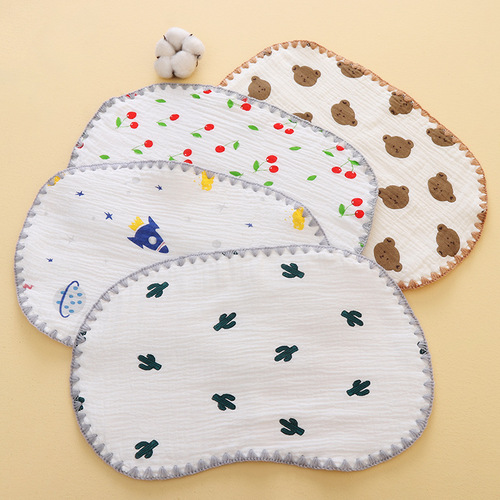 Infant Cloud Sheet Pillow, 10 Layers of 100% Cotton Gauze, Newborn Baby Pillow Case, Cartoon Anti-Spitting Up Children Absorbent Low Pillow