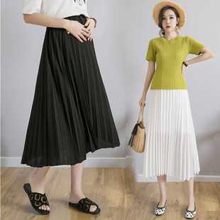 Real Shot 2025 New Spring and Summer Mid-length Pleated Chiffon Fairy Pregnant Women's Skirt Pregnant Women's Skirt High Waist Long Skirt