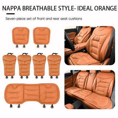 Seat cushion, seat cover | Car Seat Cushion, Breathable Nappa - ideal-orange-nappa-7-piece-car-set