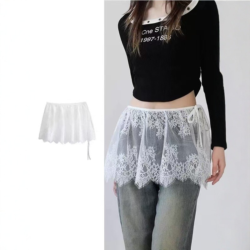 2025 New Style Fashion Short Skirt Fart Curtain French Hollow Cropped Lace Skirt Women's All-match