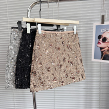 实价实拍小香风亮片半身裙高腰a字裙高级设计感小众气质包臀短裙