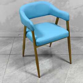 酒吧餐厅用水蓝色皮革金属架餐椅