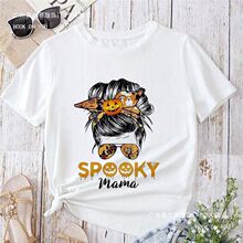 ŷ����TMom Messy Bun Skull Mom T-shirt Camiseta Funny Women