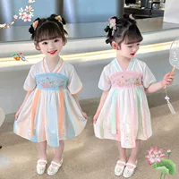 Hanfu юбка для девочек мода 2024 лето супер фея новый маленький ароматный ветер женская детская девушка платье принцессы летняя китайская тенденция