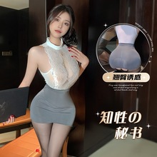 情趣内衣性感纯欲风秘书蕾丝睡衣激情免脱包臀裙制服套装紧身镂空