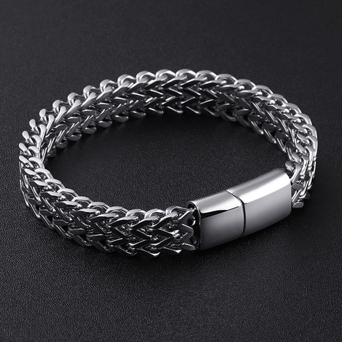  New Arrival: Stylish European and American Men's Square Chain, Exquisite Stainless Steel, Minimalist Design with Magnetic Clasp, Hip-Hop Style Titanium Steel Bracelet