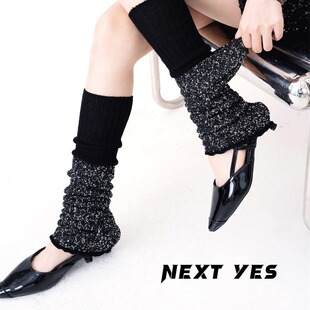 Women's socks spring and summer Chanel style sequined socks y2g hot girl knitted double-layer slimming leg cover fashionable ins pile socks