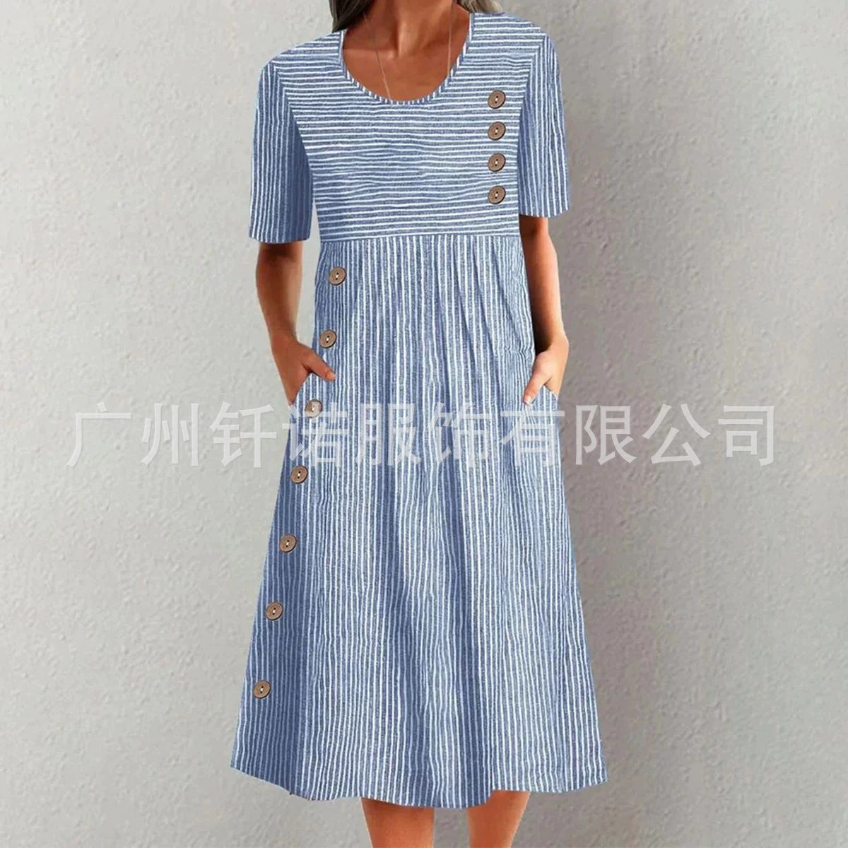 Новое женское платье больших размеров 2025 года в европейском и американском стиле с принтом, карманами и пуговицами для Amazon