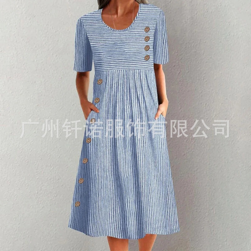 2025 European and American Plus-Size New Women's Clothing Amazon Printed Pocket Button Long Dress