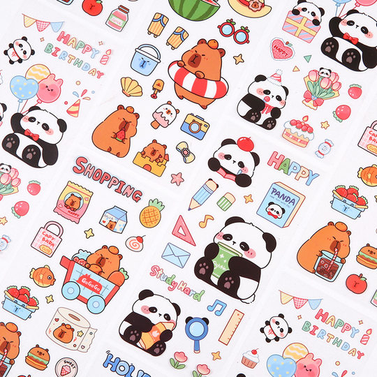 Cute cartoon card Pibala transparent hand account sticker pet cup decoration material waterproof Korean small sticker
