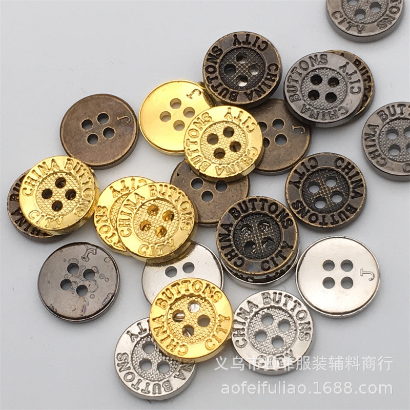 Electroplated ABS button four-eye lettering button imitation metal wide-edge button camouflage clothing round eyelet workwear button