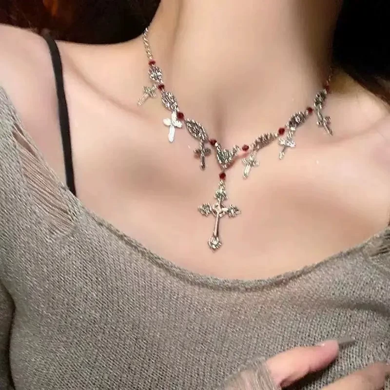 Ожерелье с крестом и кисточками в стиле Yabi, женское модное крутое сексуальное ожерелье y2k, готическое сексуальное ожерелье