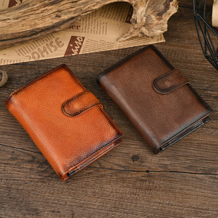Vintage Genuine Leather Men's Wallet Handmade Color Wallet European and American Fashion Multifunctional Wallet Top Layer Cowhide Passport Wallet