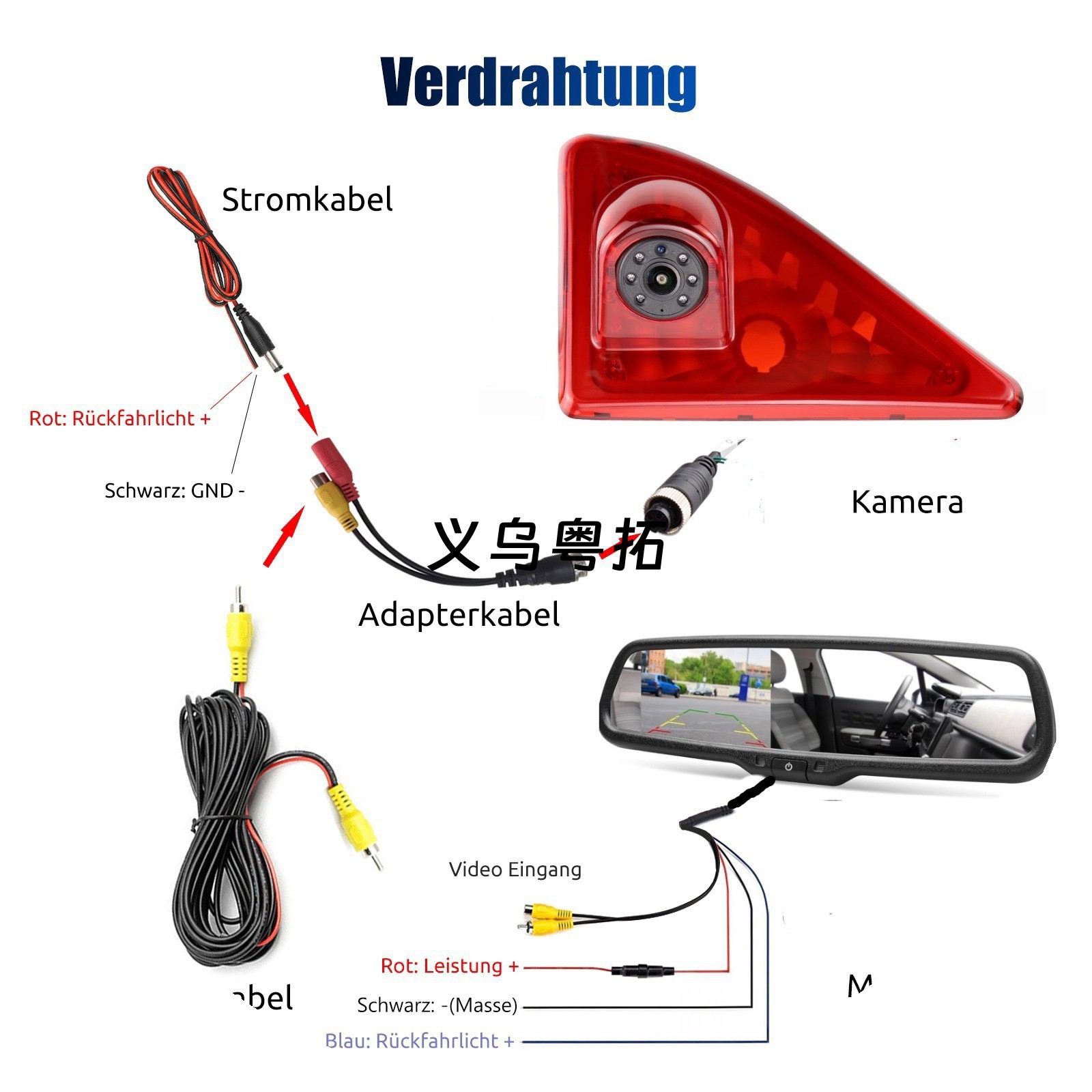 Suitable for Opel, Renault, Nissan high-position brake light 4.3inch rearview mirror display reversing camera
