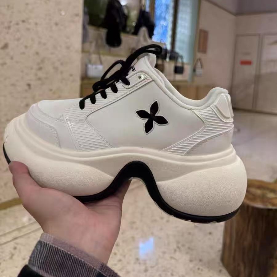复刻牛皮涟漪高跟运动鞋黑白撞色厚底增高休闲鞋百搭女鞋25春新款