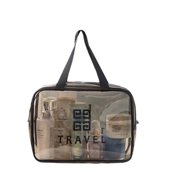Korean PVC Transparent Cosmetic Bag for Business Trips, Waterproof Cosmetics Bag, Large Capacity Satchel Cosmetic Storage Bag